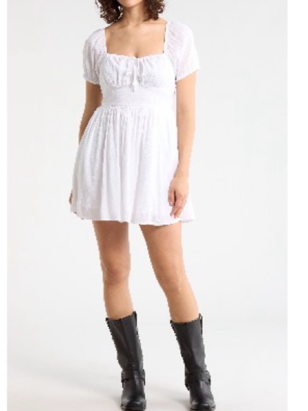 Nordstrom White Square-Neck Short Sleeve Mini Dress